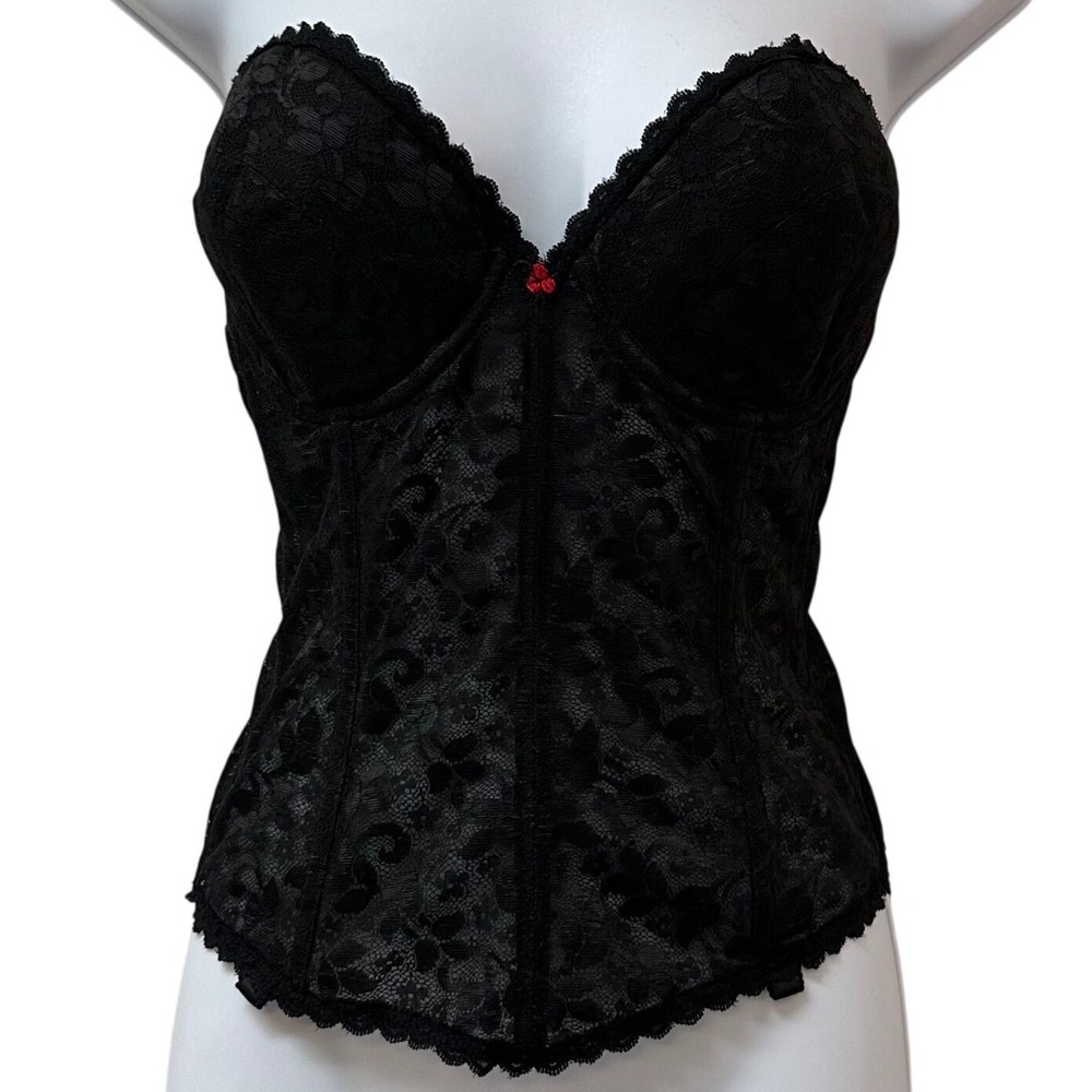 Vintage Carnival 313 Black Lace Bustier Corset Top 38C ILGWU Union Made USA